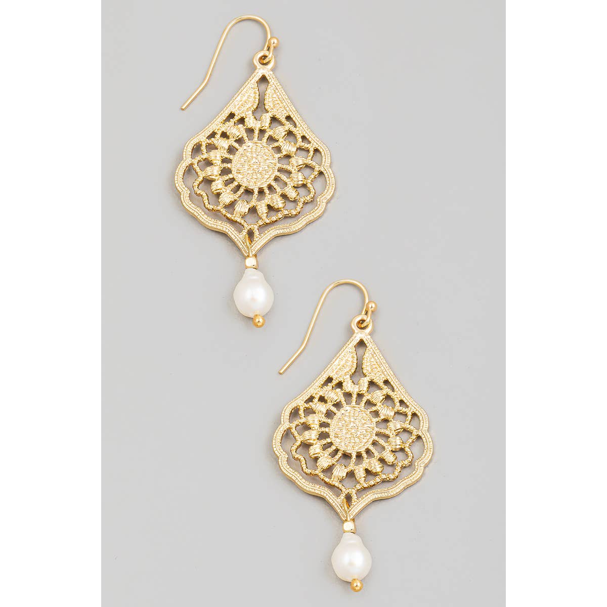 Filigree Tear And Pearl Charm Dangle Earrings