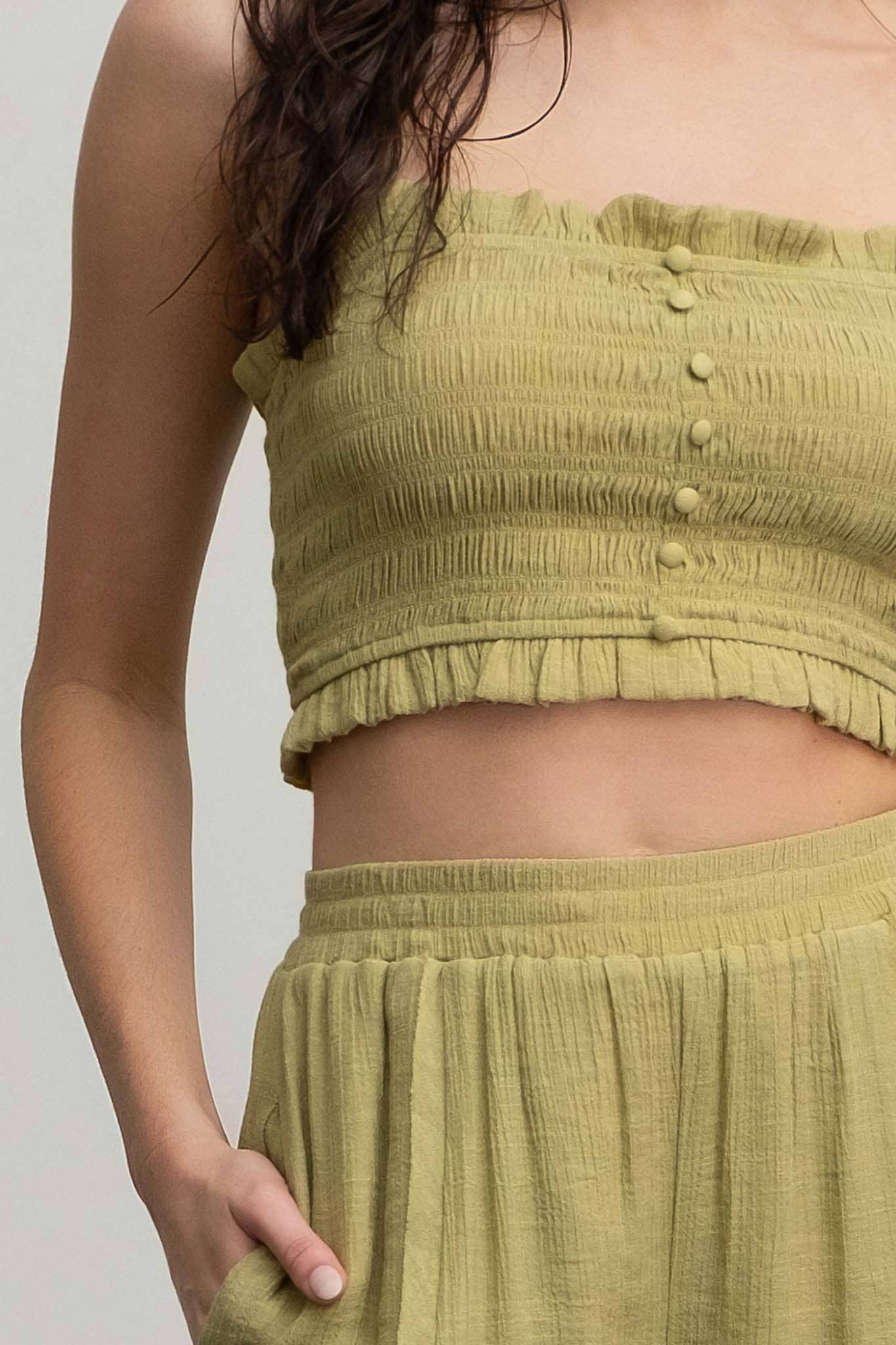 Olive Button Crop Top