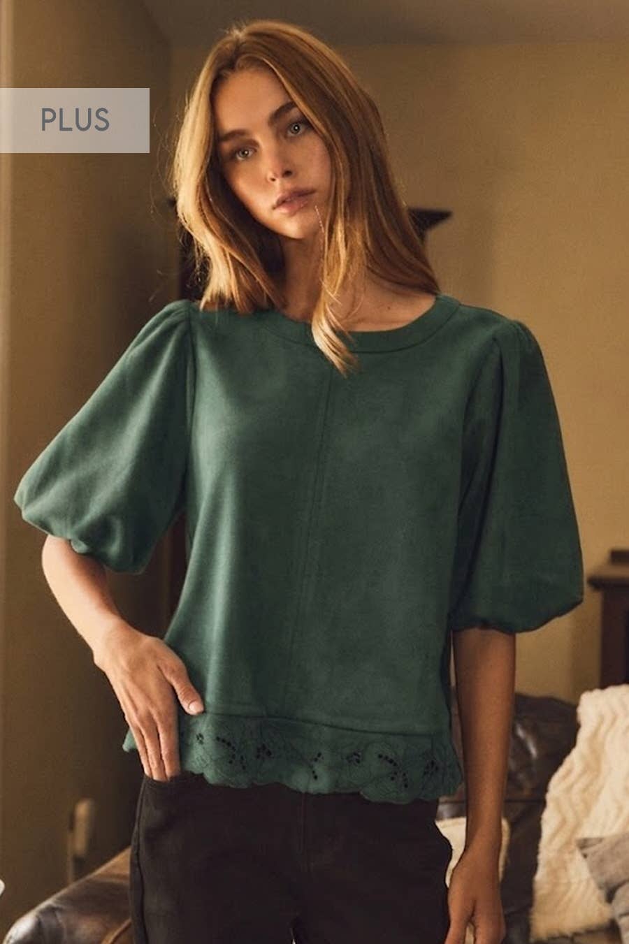 Plus Relaxed Linen Blend Top