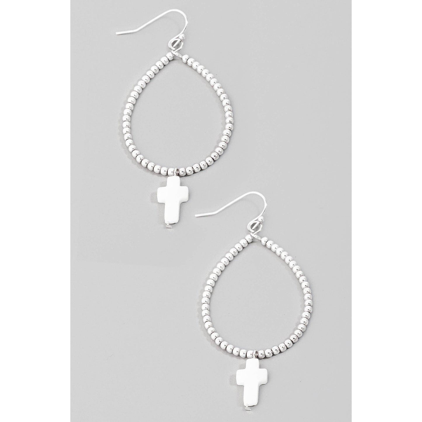Seashell Cross Charm Beaded Tear Dangle Earrings