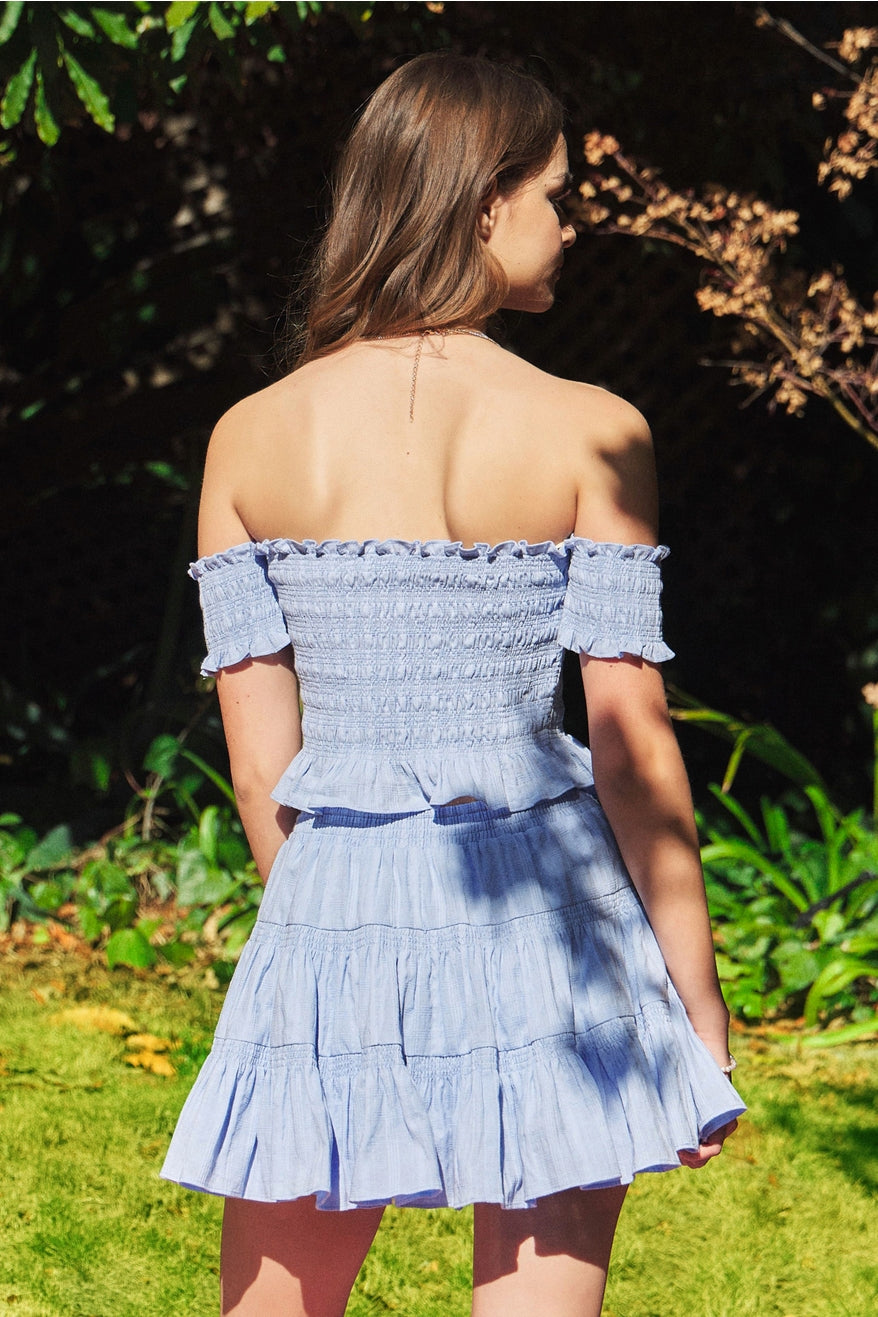 Sky Blue Ruched Lace-Up