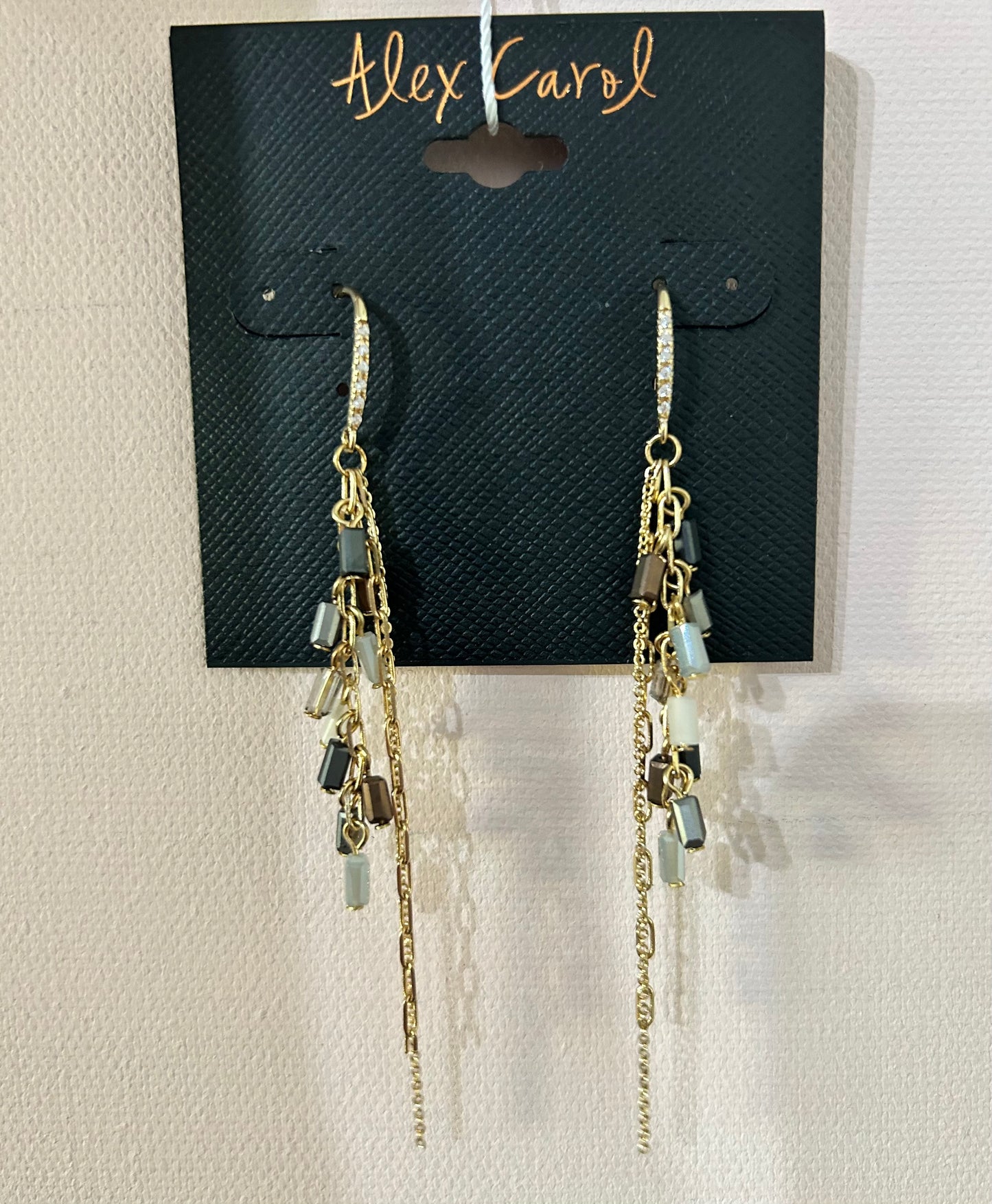 Glass crystal and chain dangle earrings