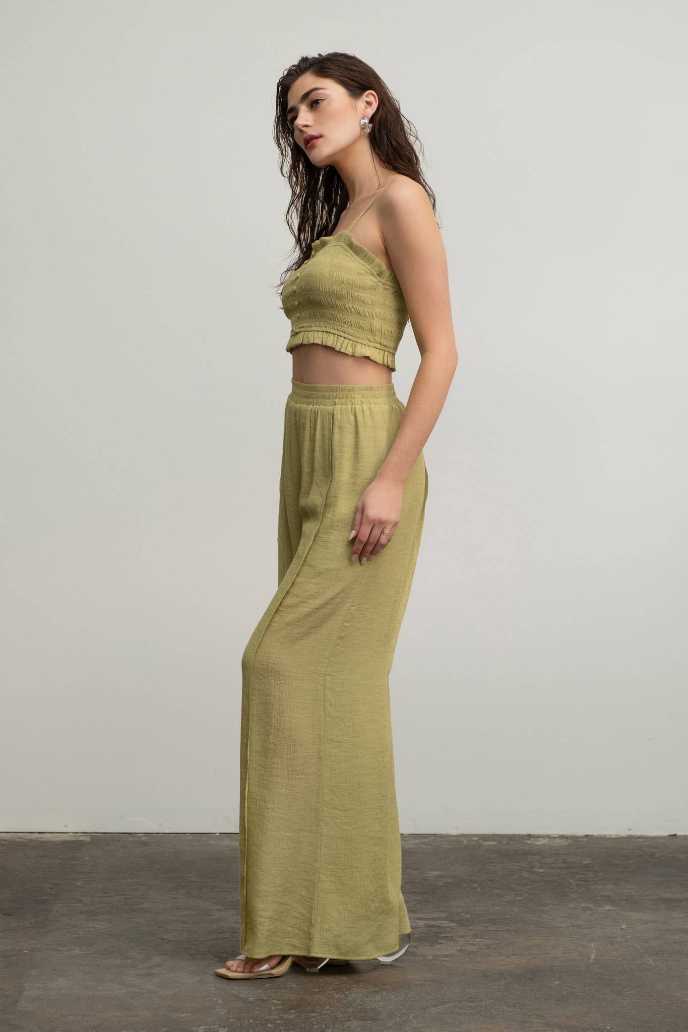 Olive Button Crop Top