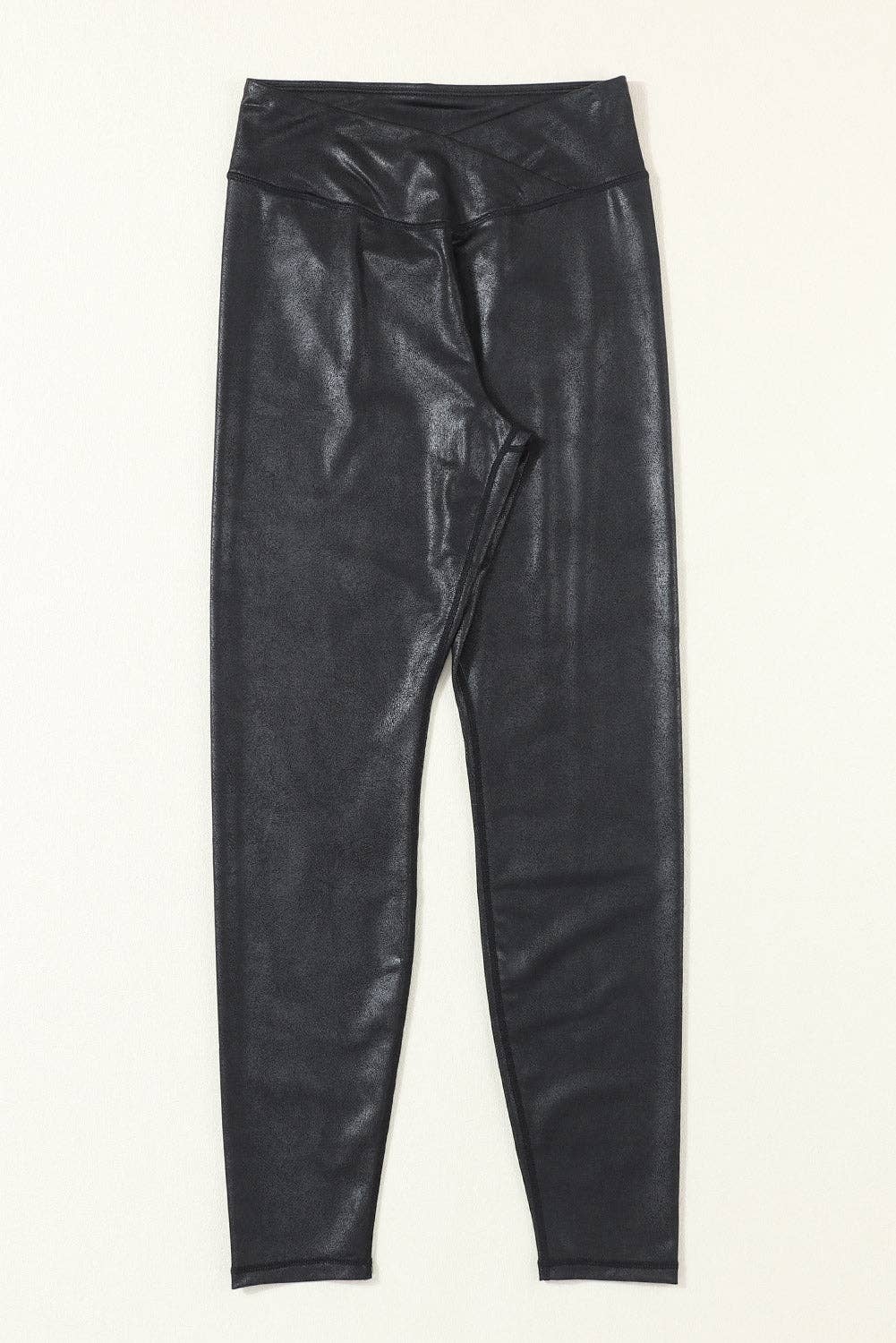 Leather Crossed Dip Waist Leggings