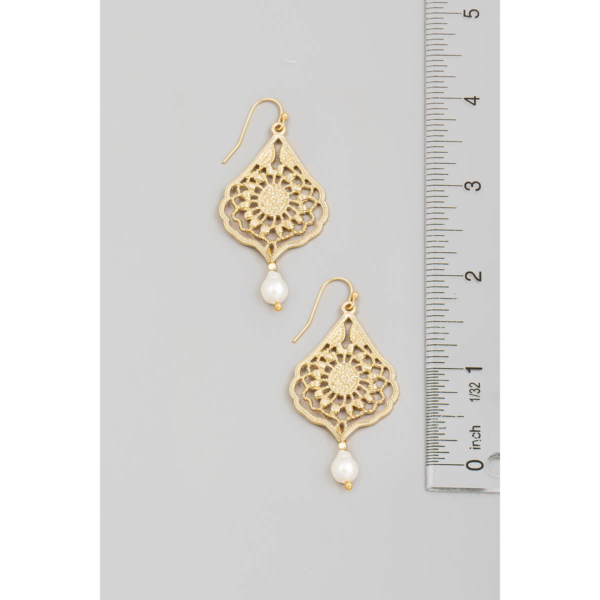 Filigree Tear And Pearl Charm Dangle Earrings