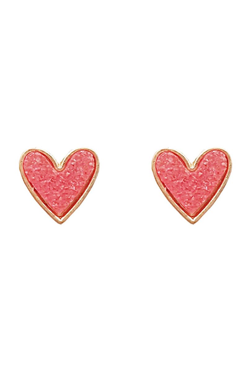 Heart Drusy Stone Post Earrings
