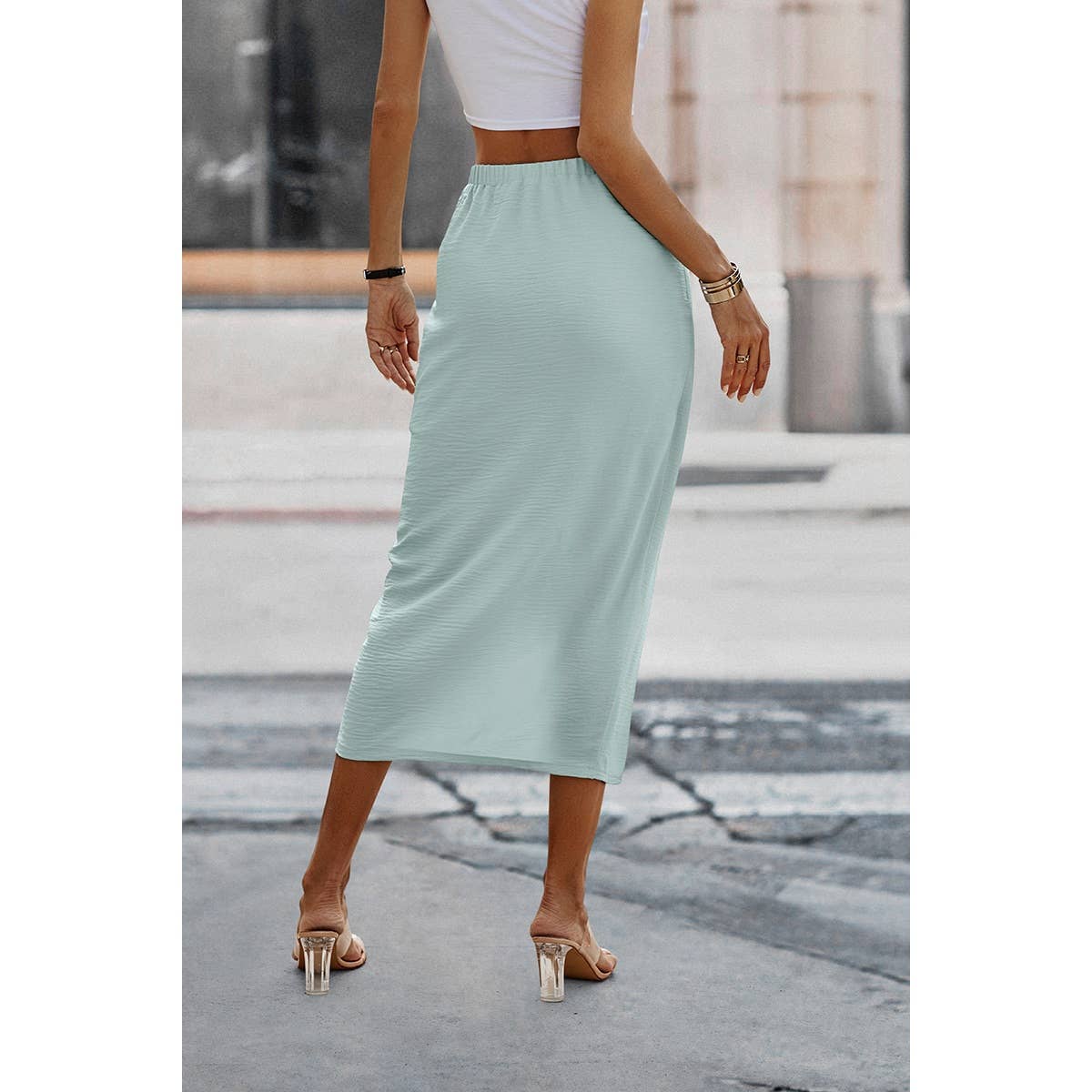 Solid Wrap Cross Self Belt Skirt