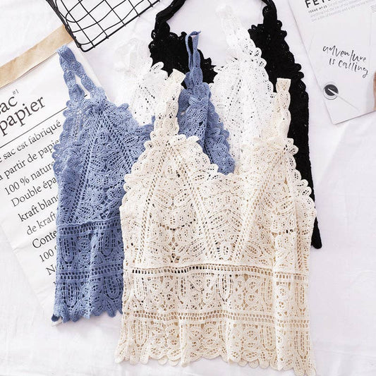 Solid Color Crochet Lace Hollow Camisole Top