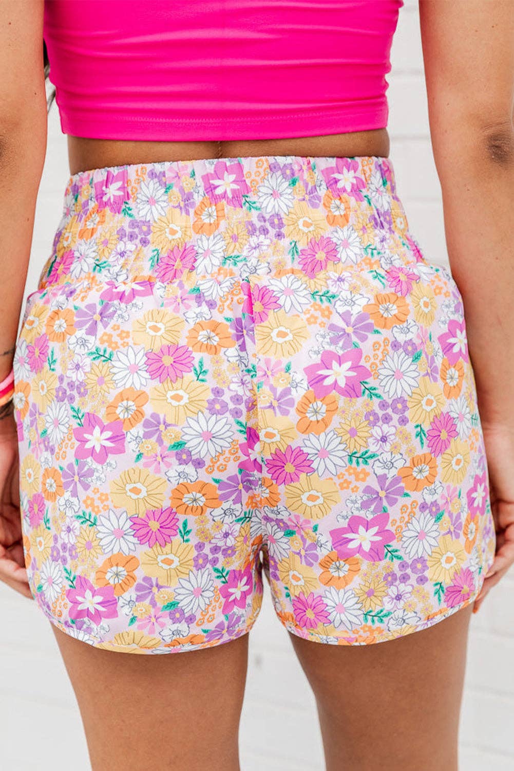 Women's Boho Floral Shirred High Waist Casual Shorts