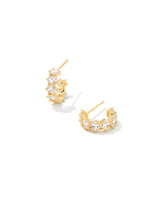Cailin Gold Crystal Huggies Earrings in White CZ