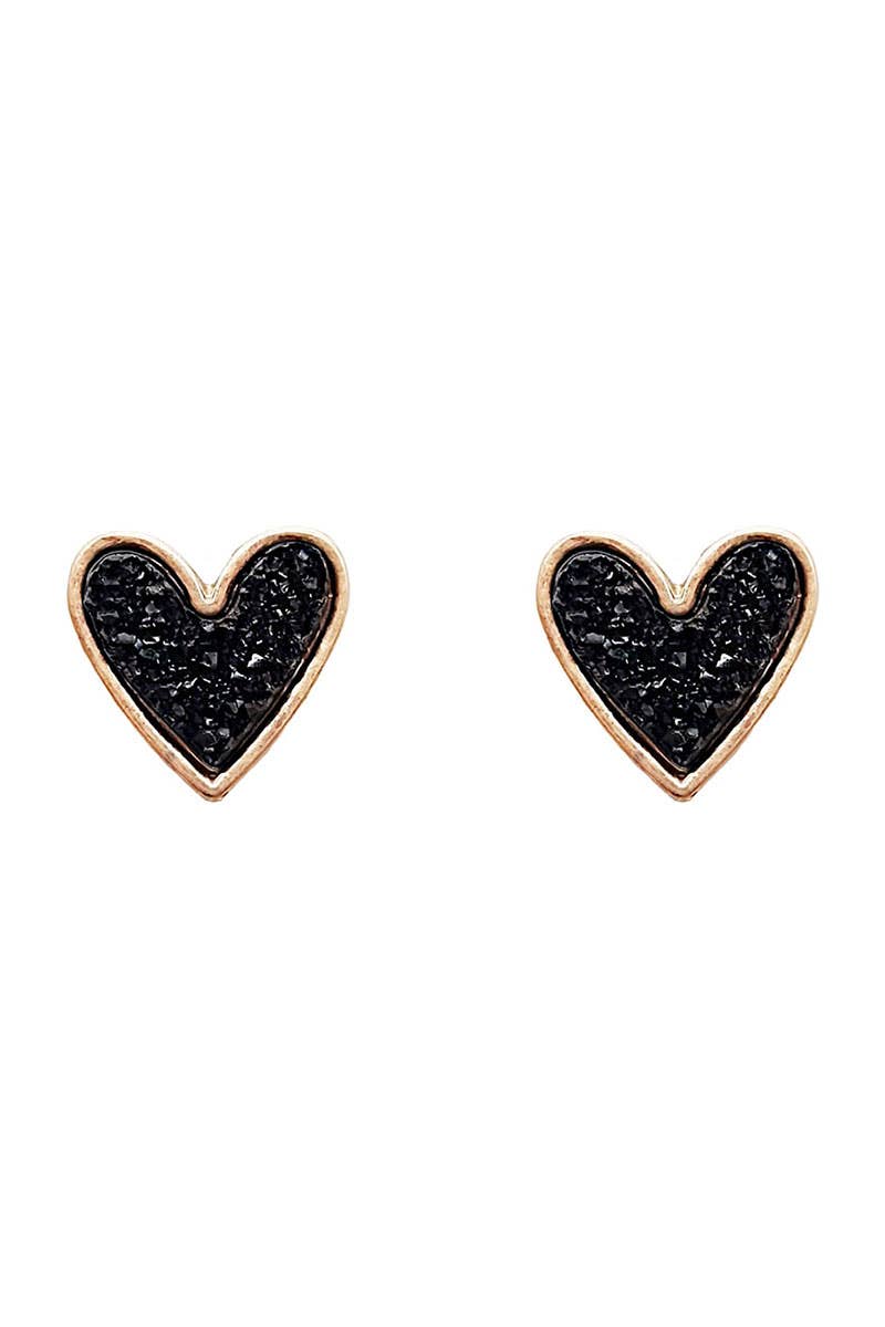 Valentine's Day Heart Drusy Stone Post Earrings