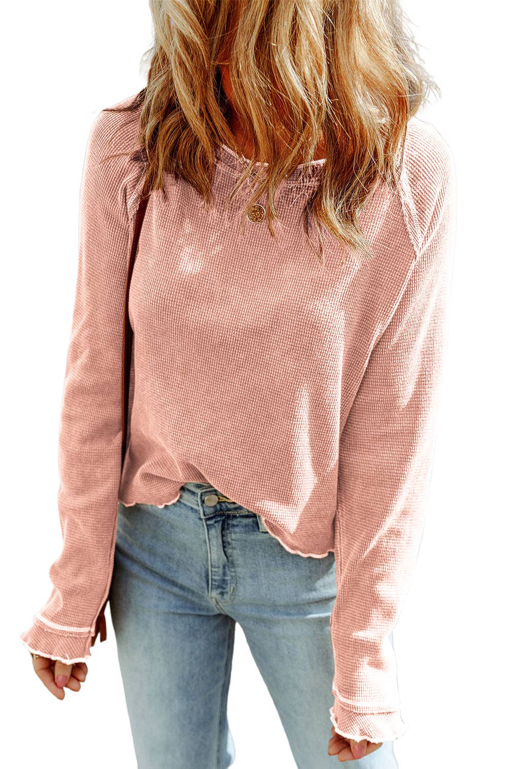 Textured Round Neck Long Sleeve Top