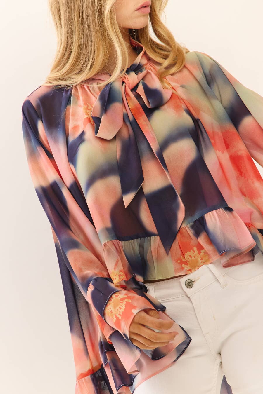Abstract Watercolor Print Blouse