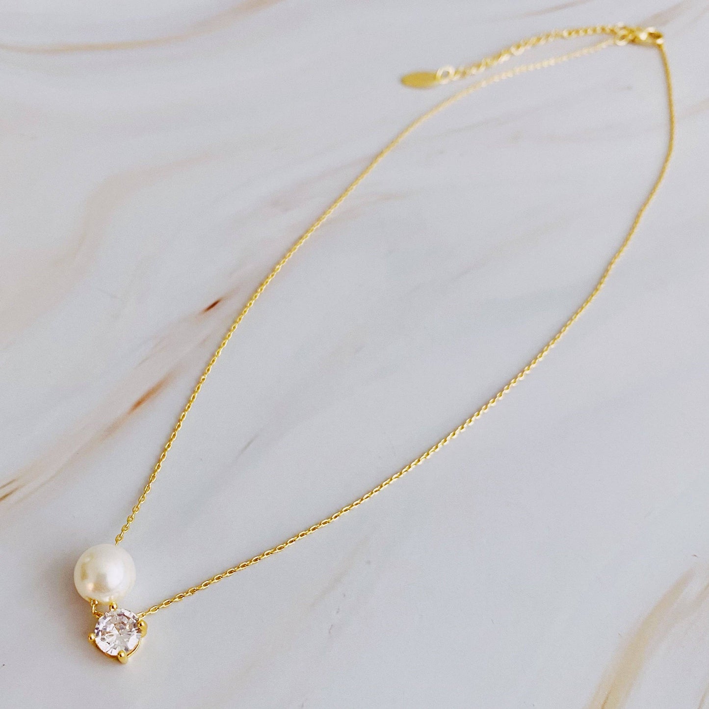 Single Pearl And Diamond Necklace