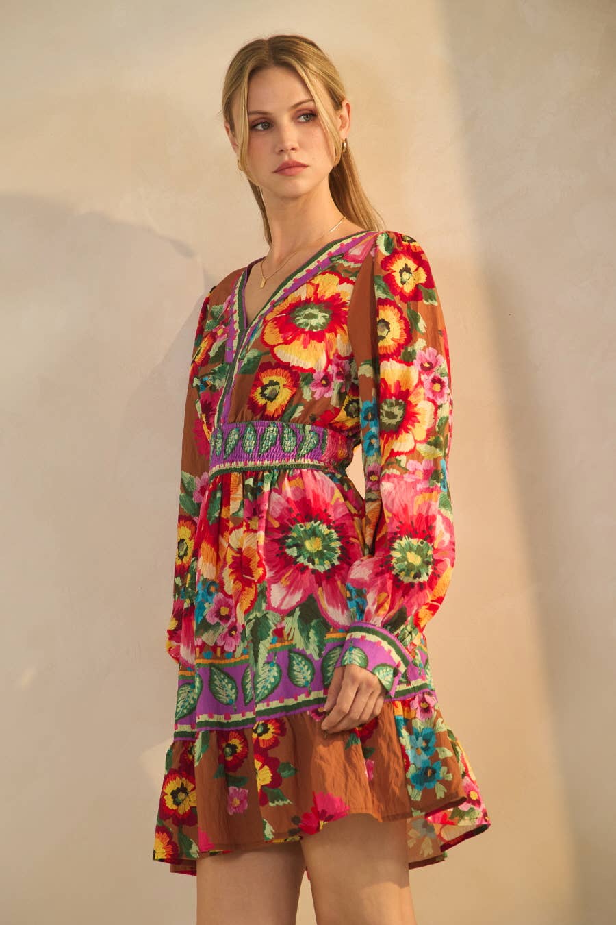 Floral Border Printed Mini Dress