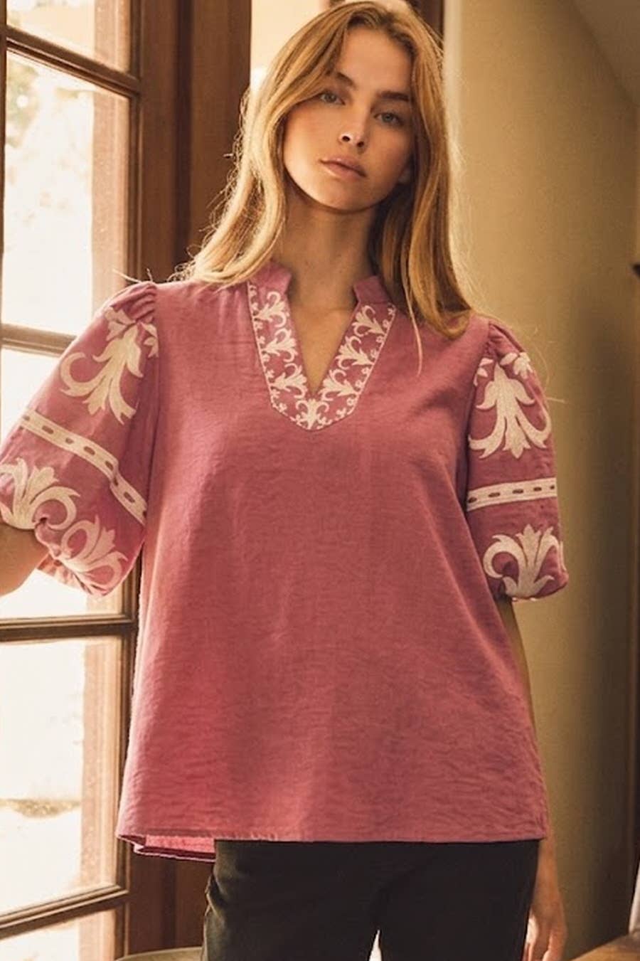 Embroidered Baby Doll Blouse