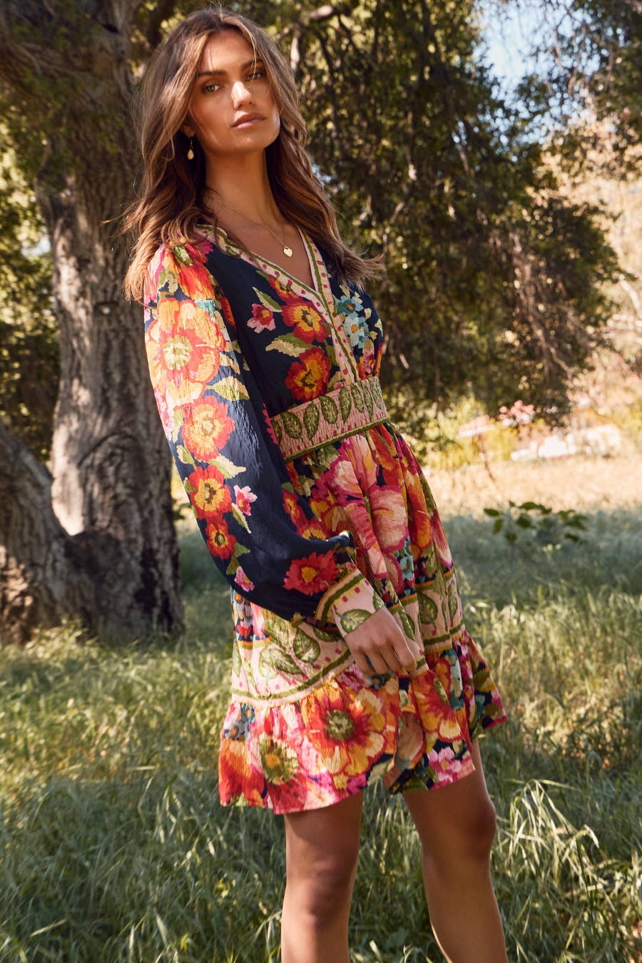 Floral Border Printed Mini Dress