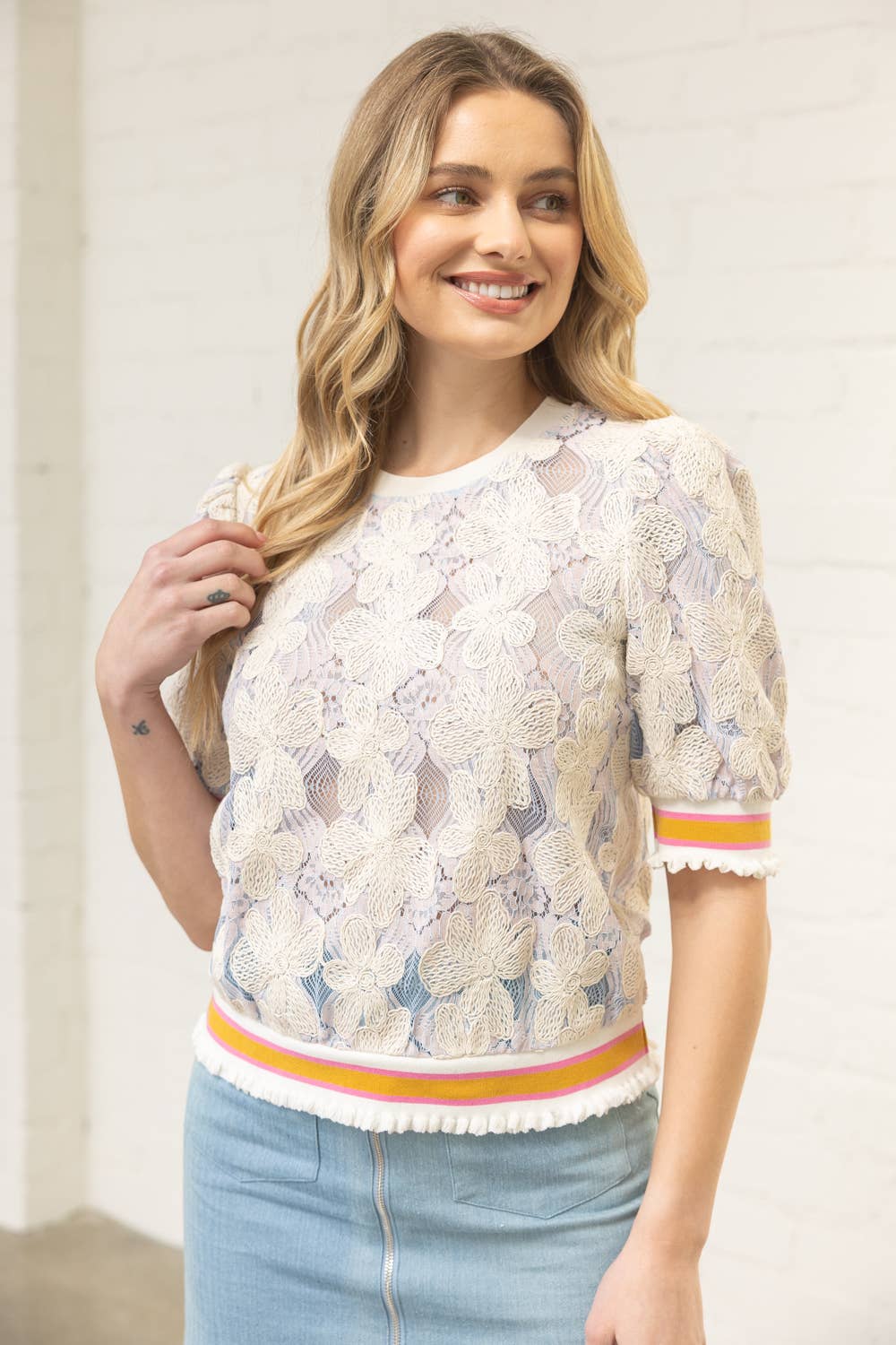 Lavender Floral Embroidered Lace Top