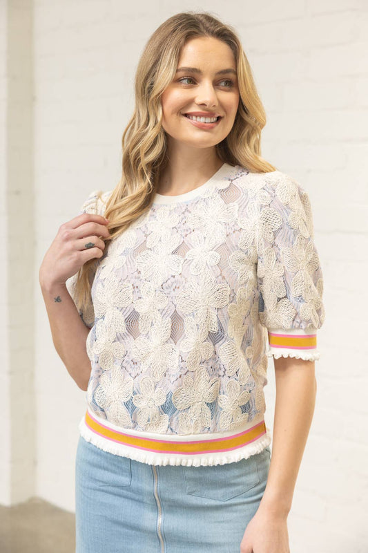 Lavender Floral Embroidered Lace Top