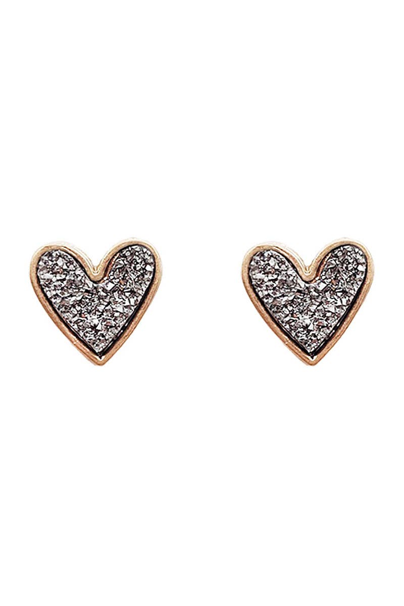 Valentine's Day Heart Drusy Stone Post Earrings