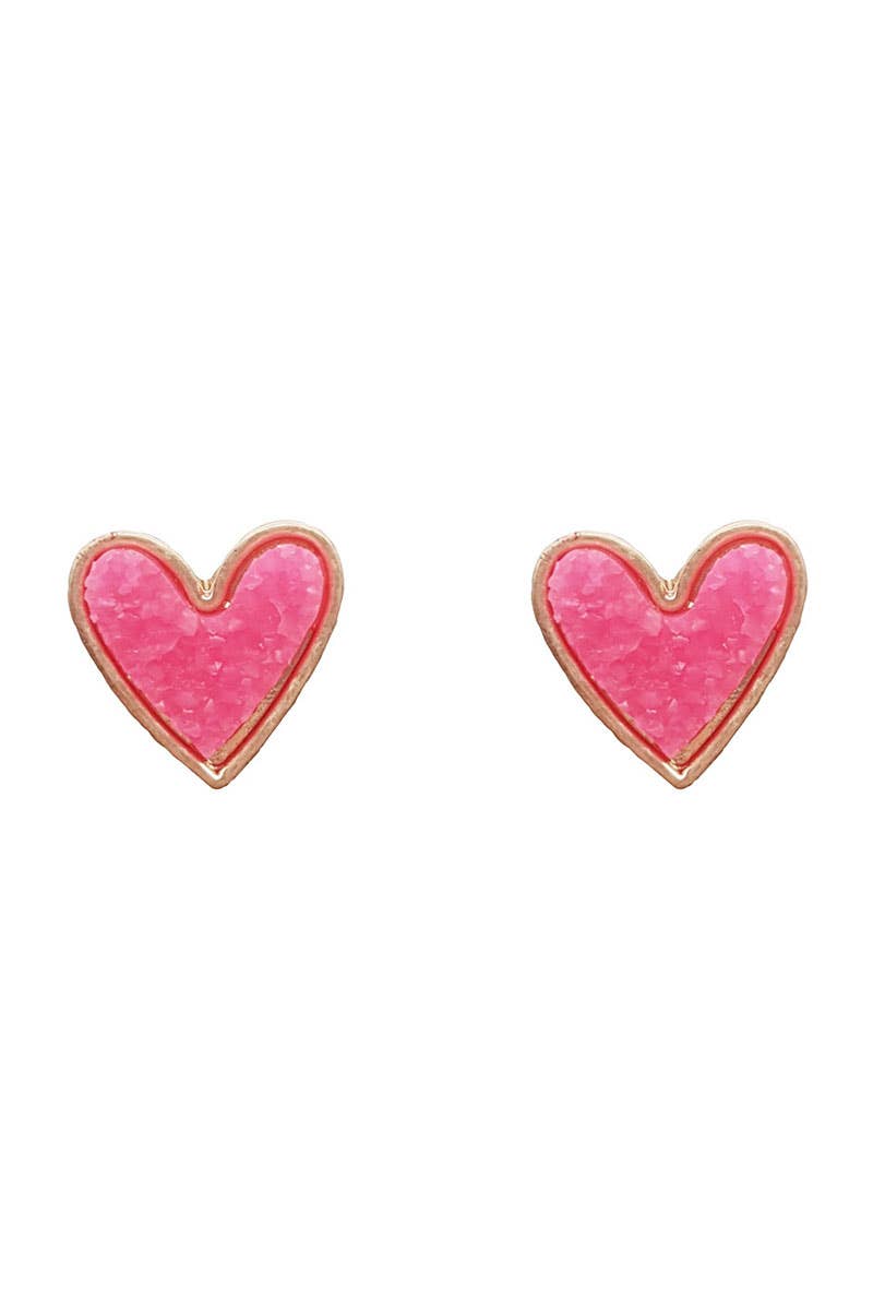 Valentine's Day Heart Drusy Stone Post Earrings