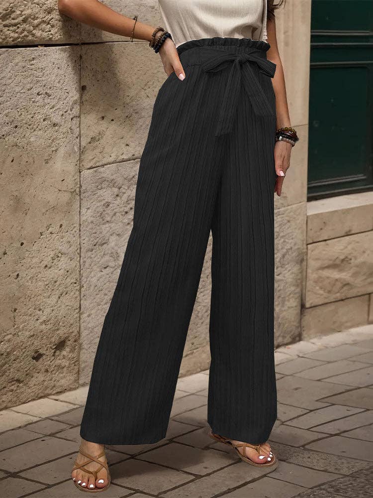 Women's Pants Lace-up Ruffle-trimmed Elastic Trousers