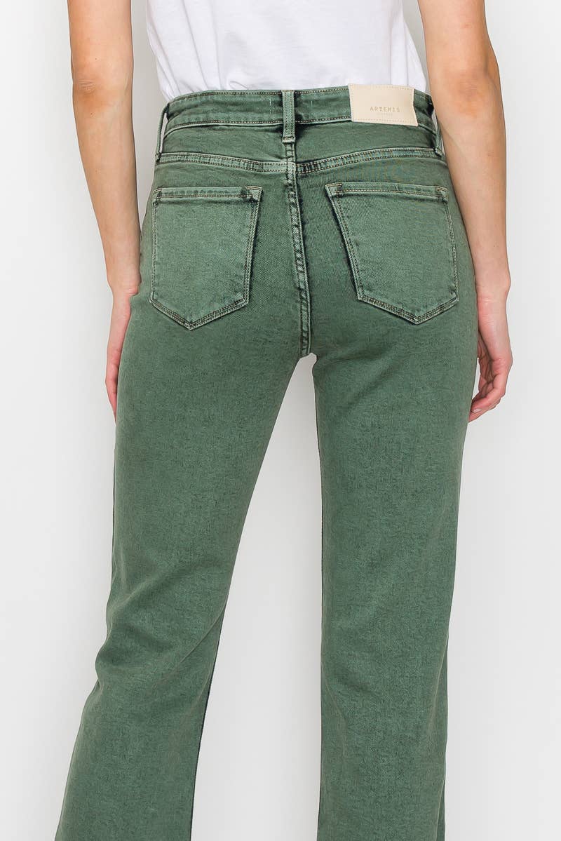 OLIVE TUMMY CONTROL HIGH RISE SLIM STRAIGHT JEANS