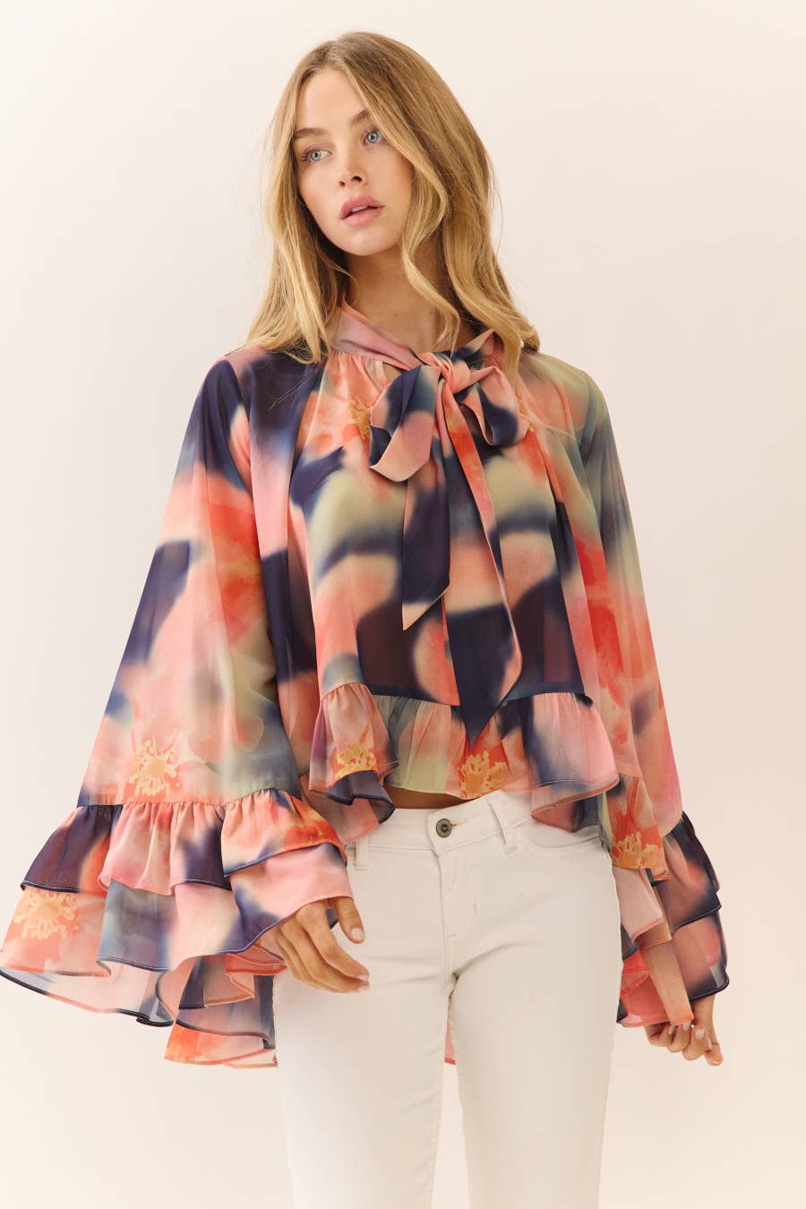 Abstract Watercolor Print Blouse