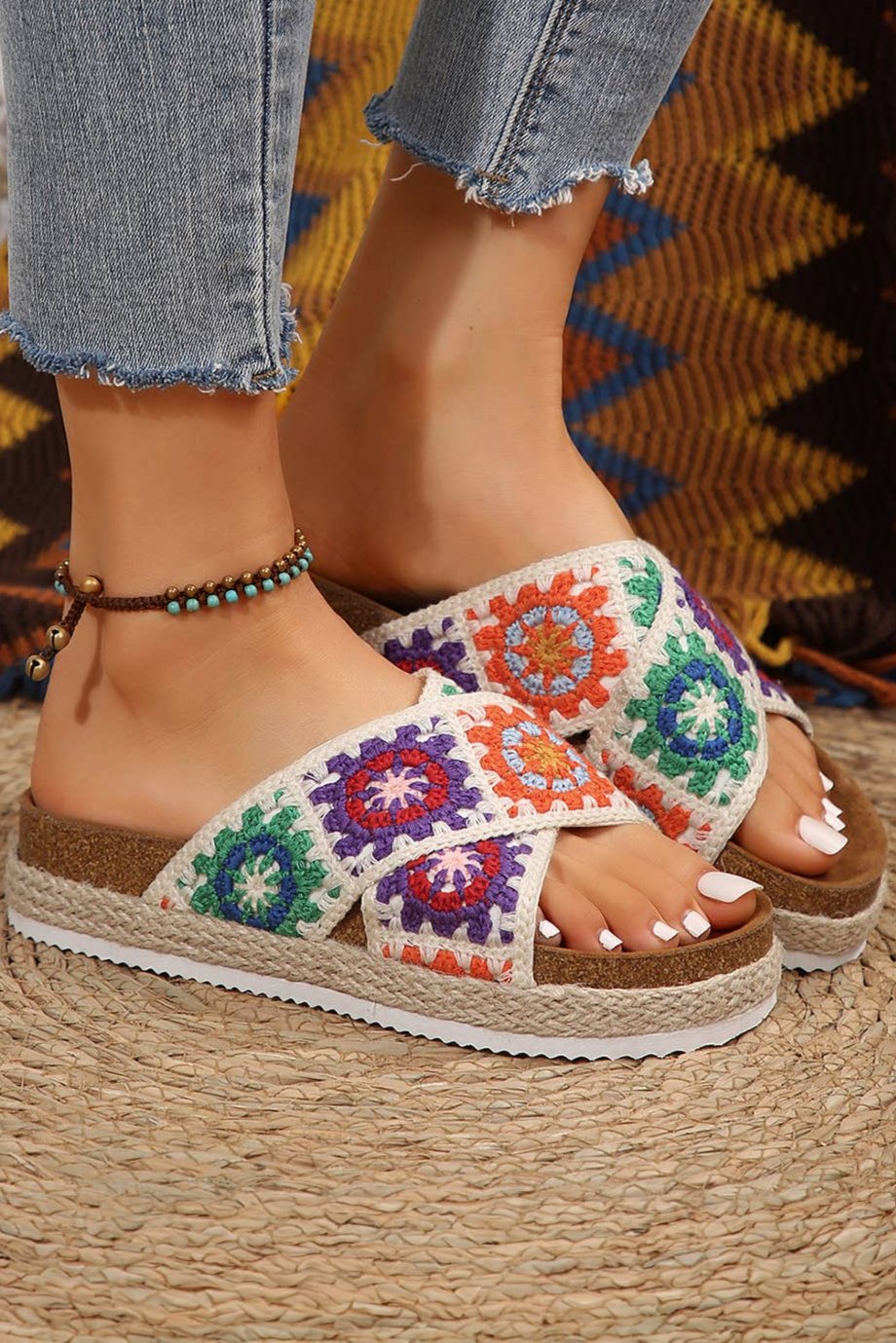 Woven Crisscross Strap Platform Slippers