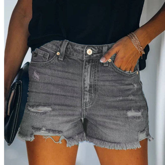 Women's High-rise Ripped Stretch Summer Denim Shorts