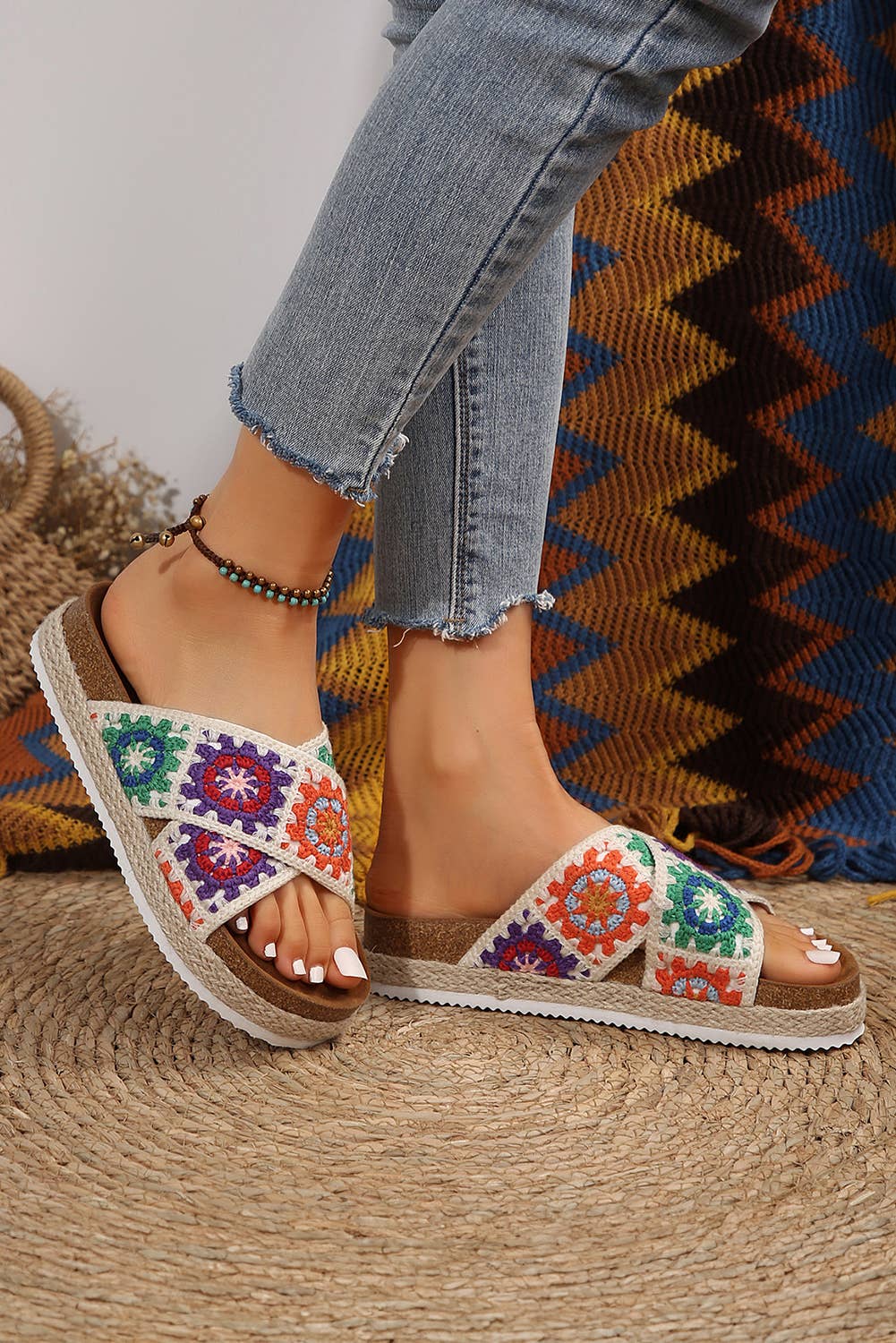 Woven Crisscross Strap Platform Slippers