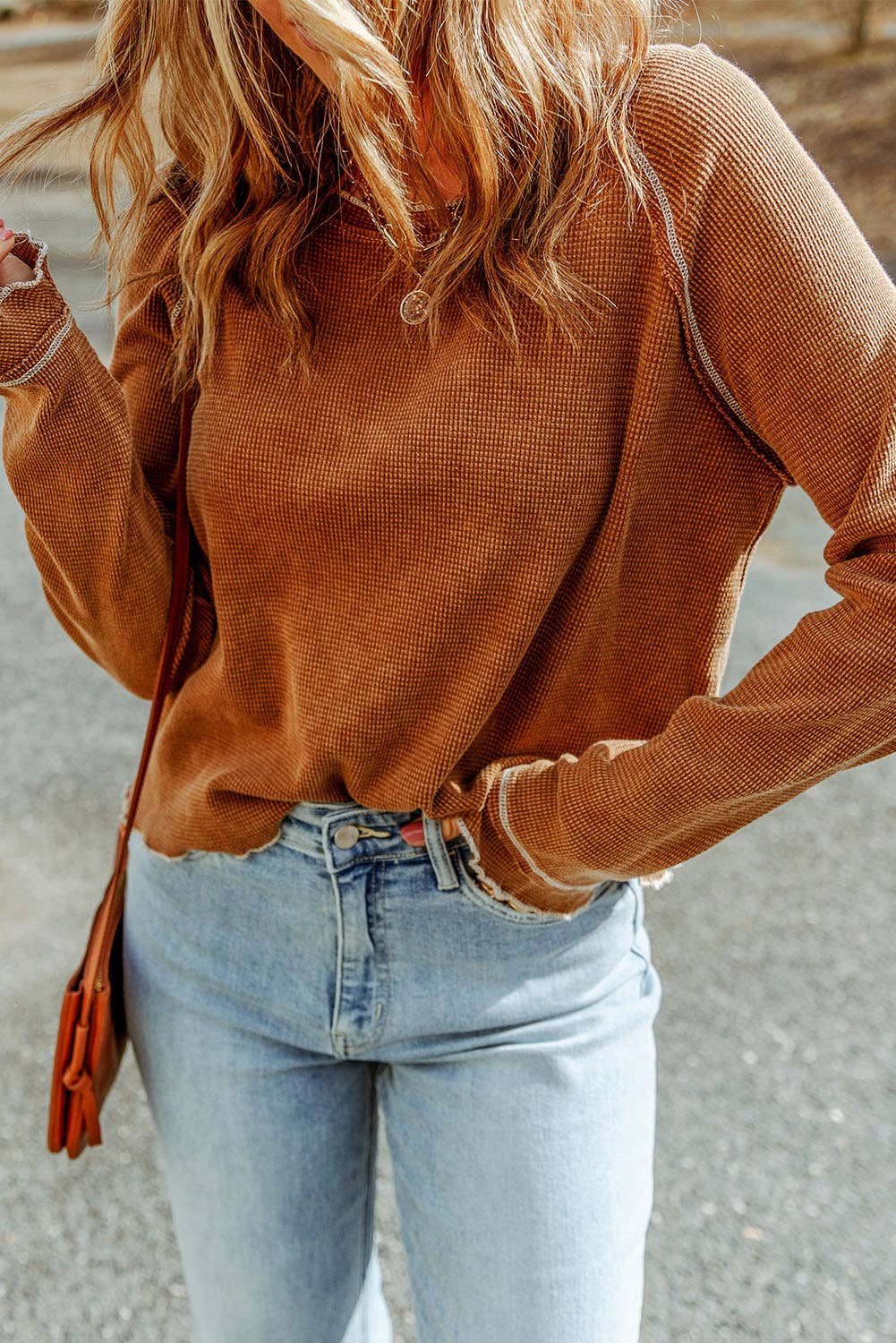 Textured Round Neck Long Sleeve Top