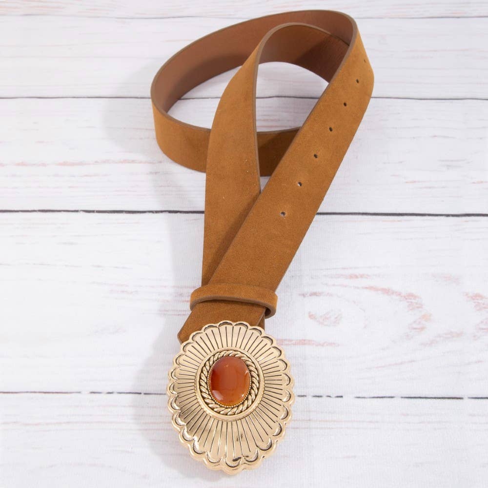 Western Disc Buckle Vegan Leather Belt