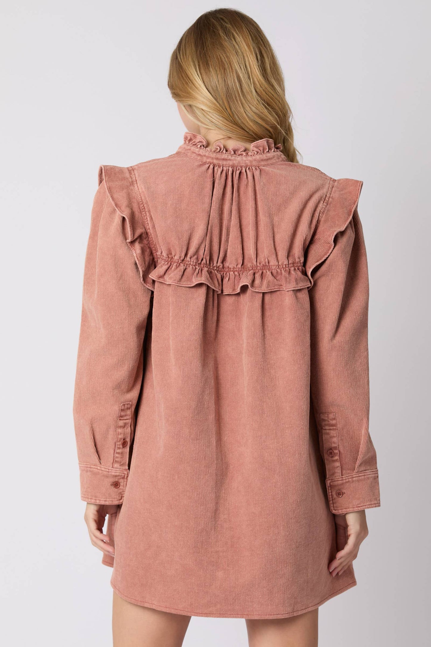 Mineral Washed Corduroy Ruffle Detail Dress - Preorders