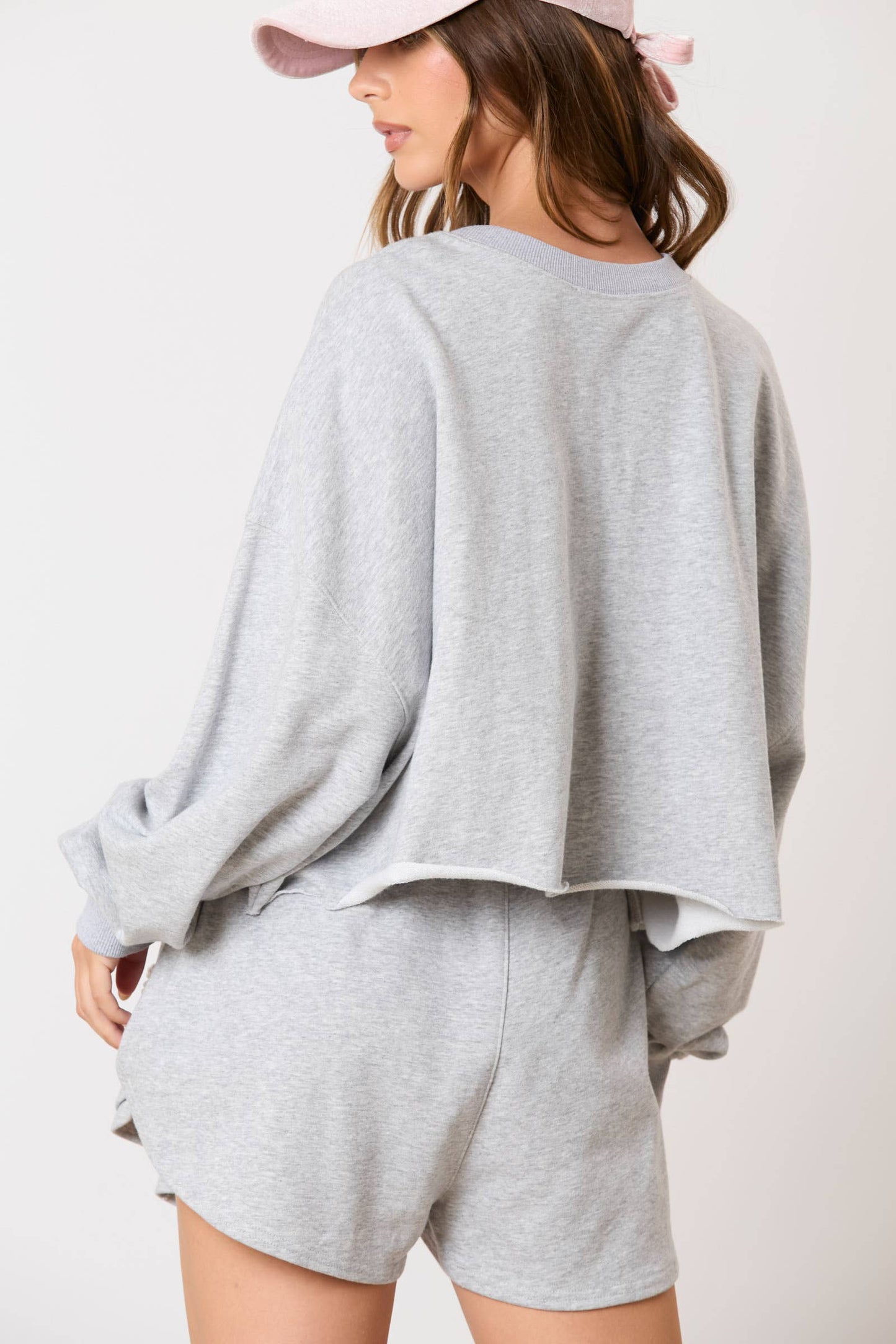 Pearl Bow Embellished Cropped Sweatshirt