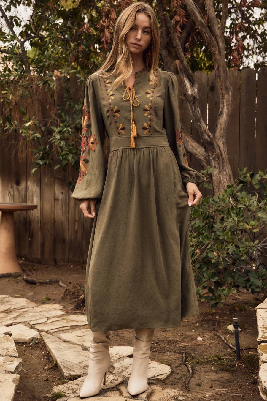 Embroidered Midi Dress