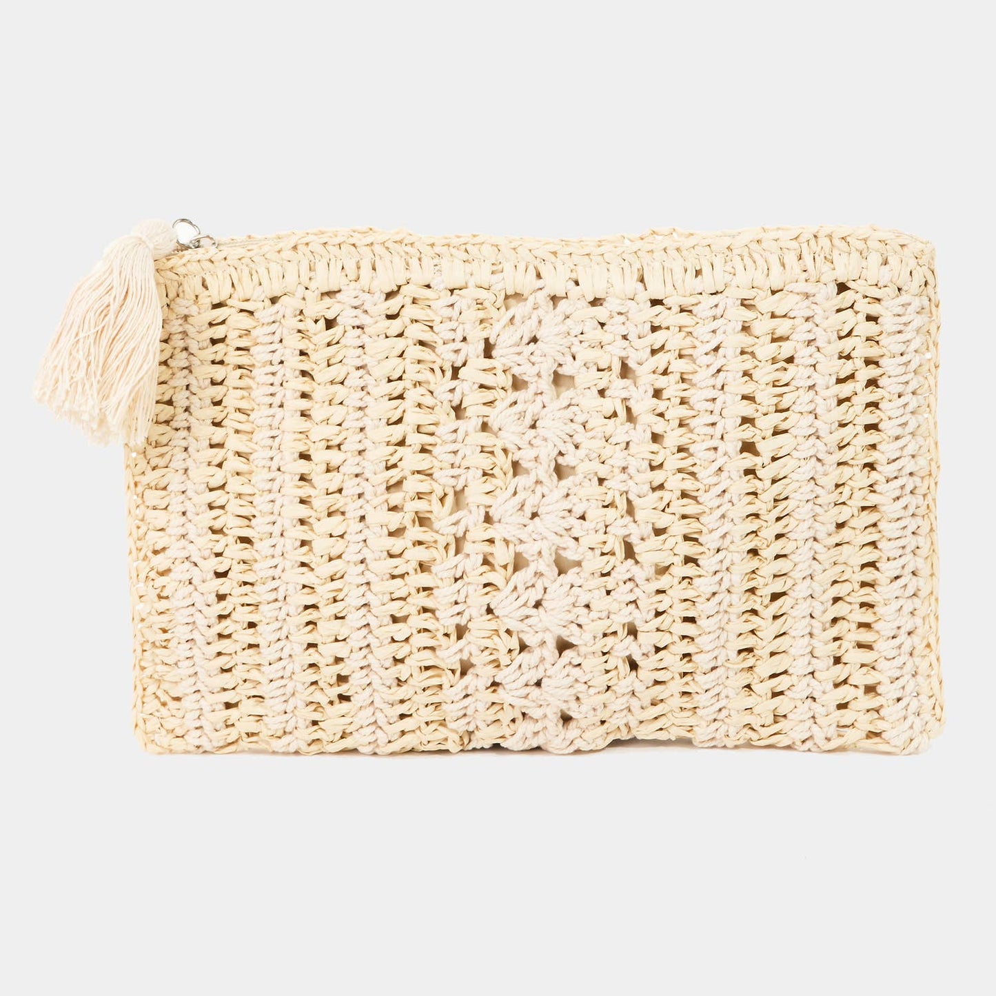 Tassel Zipper Straw Knit Cosmetic Bag