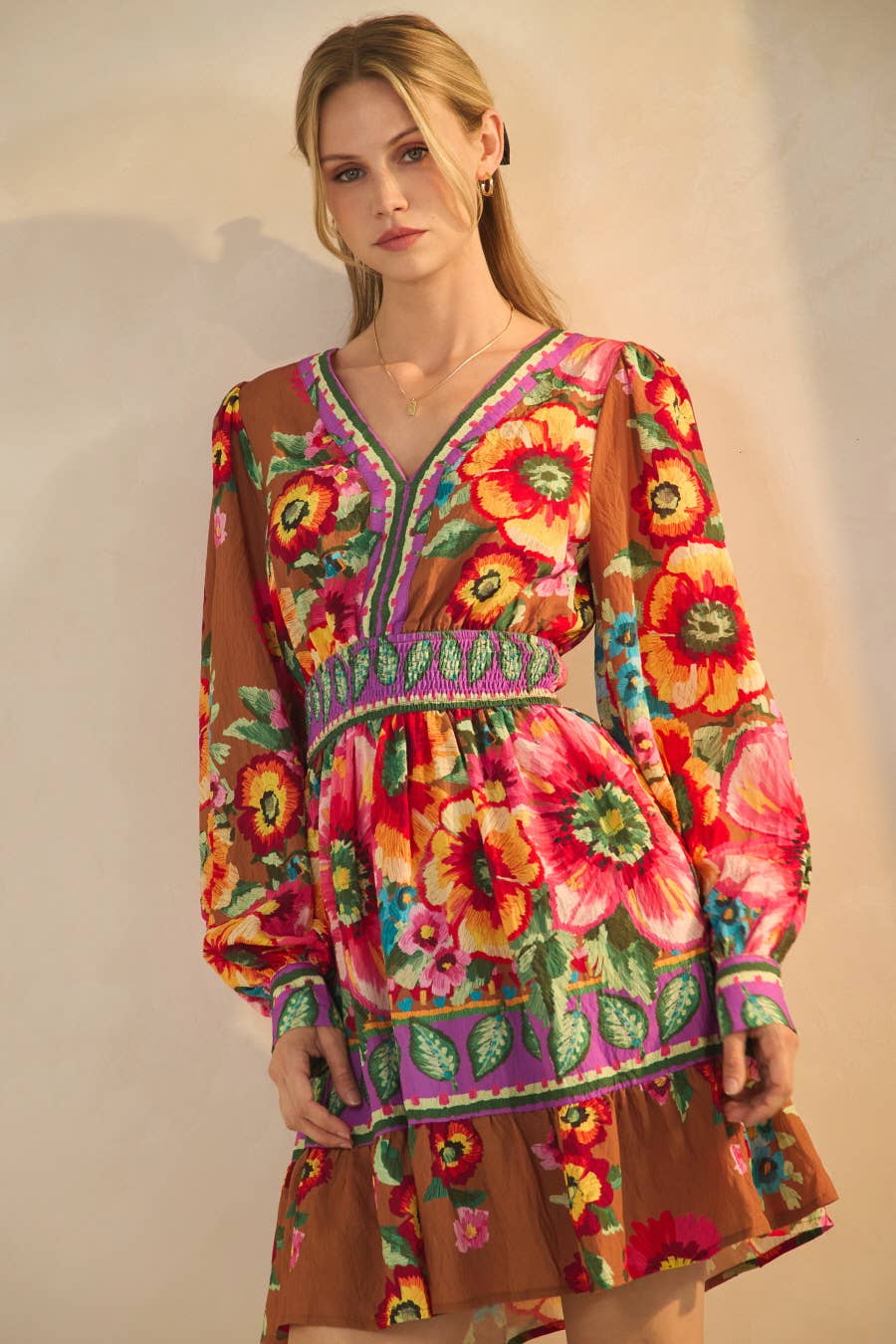 Floral Border Printed Mini Dress