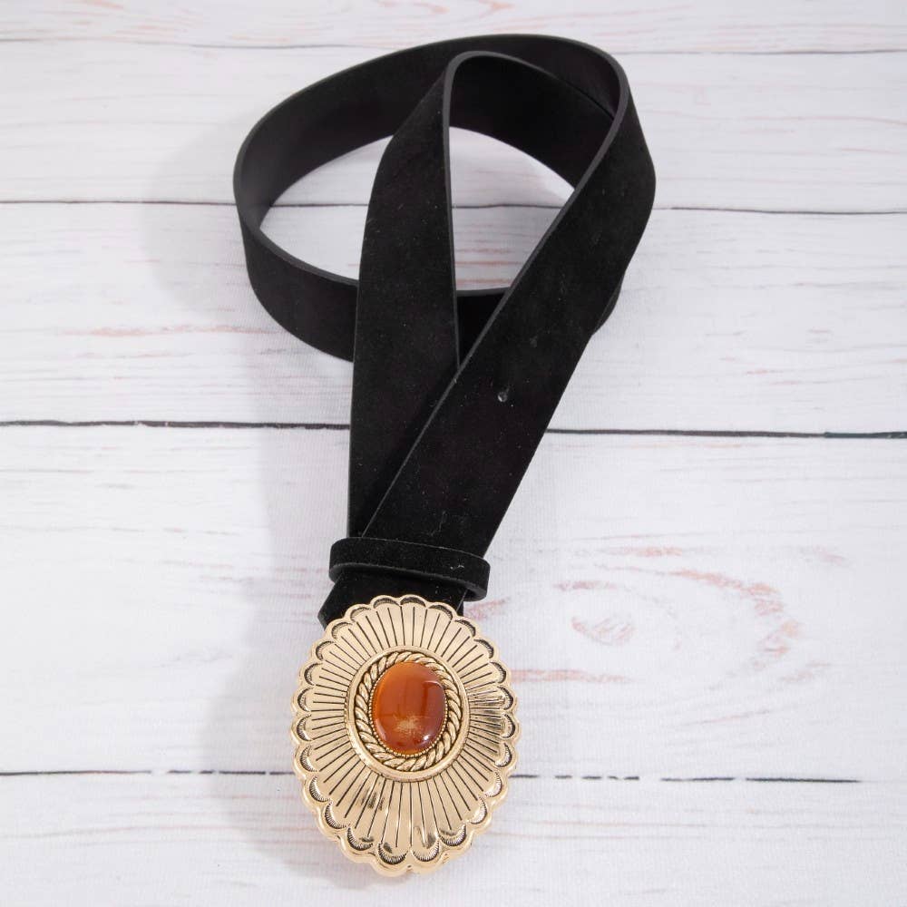 Western Disc Buckle Vegan Leather Belt