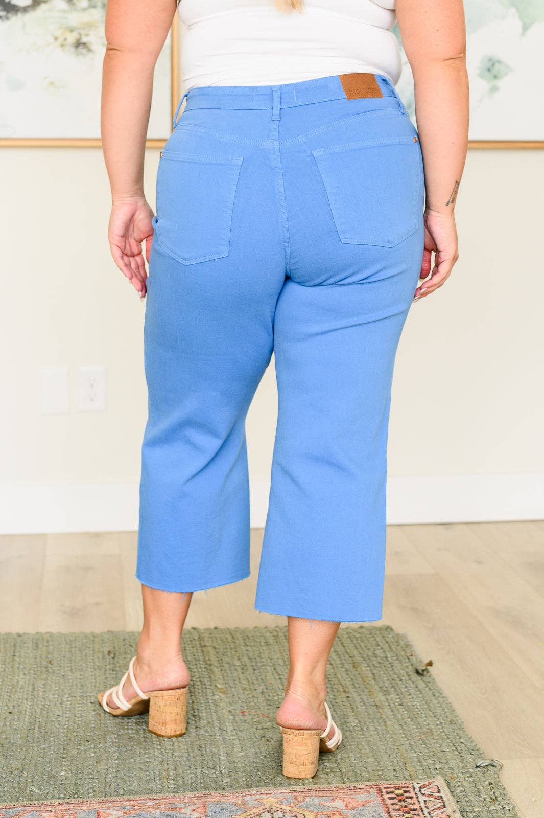 Judy Blue High Rise Control Top Wide Leg Crop Jeans in Sky Blue