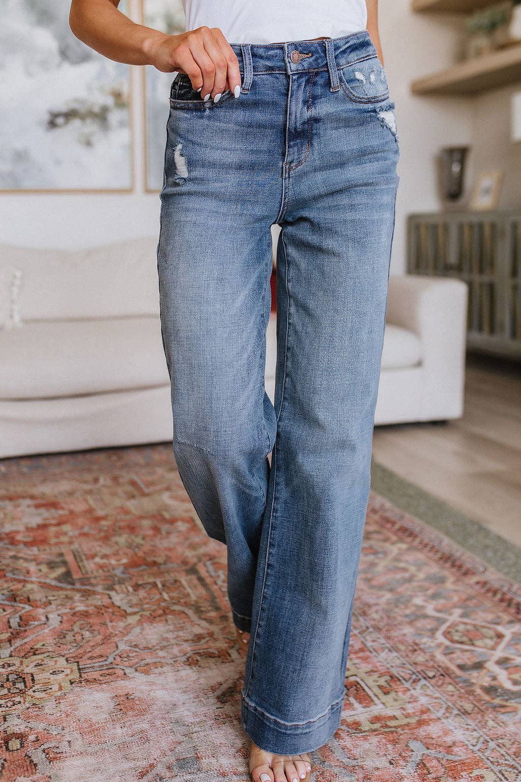 Judy Blue High Waist Distressed Denim Trousers