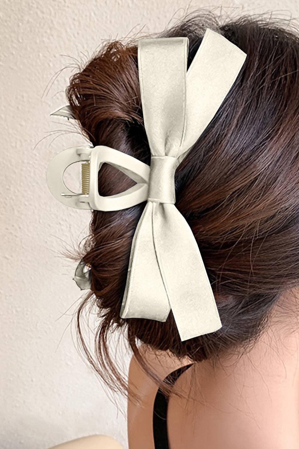 Solid Color Bow Decor Large Hair Claw Clip