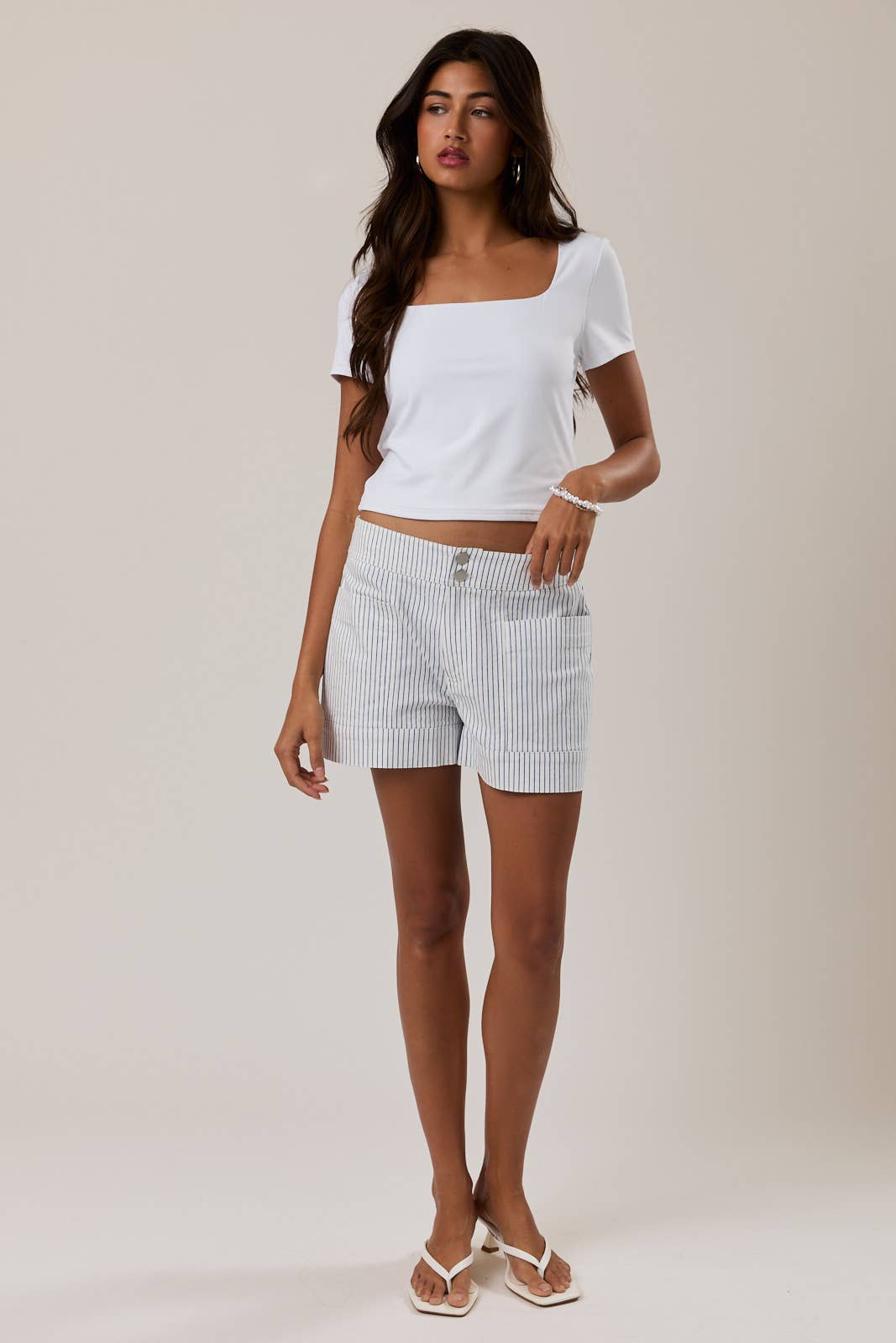 Mid Rise Stripe Shorts