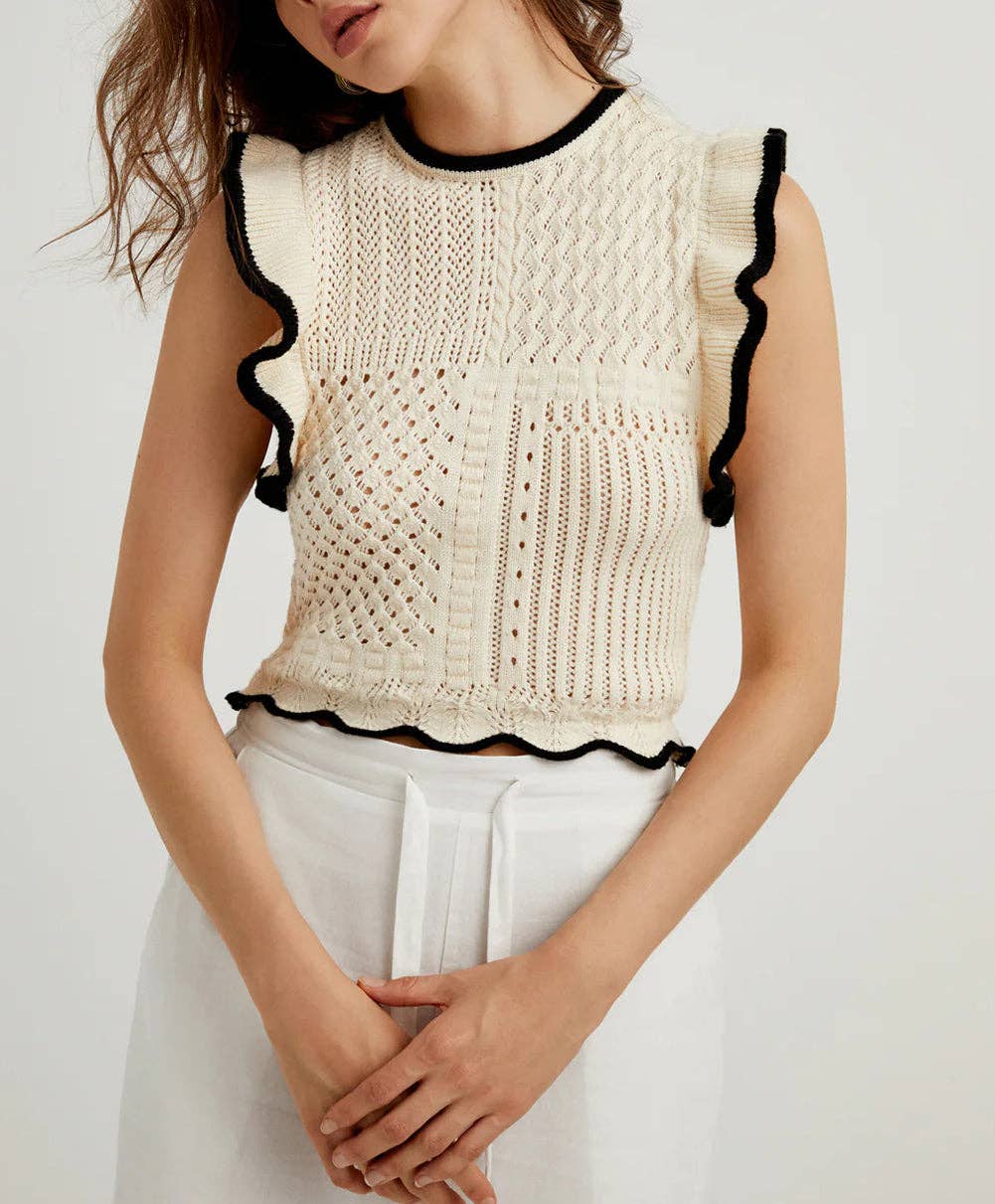 Crochet Eyelet Flounce Tank Top