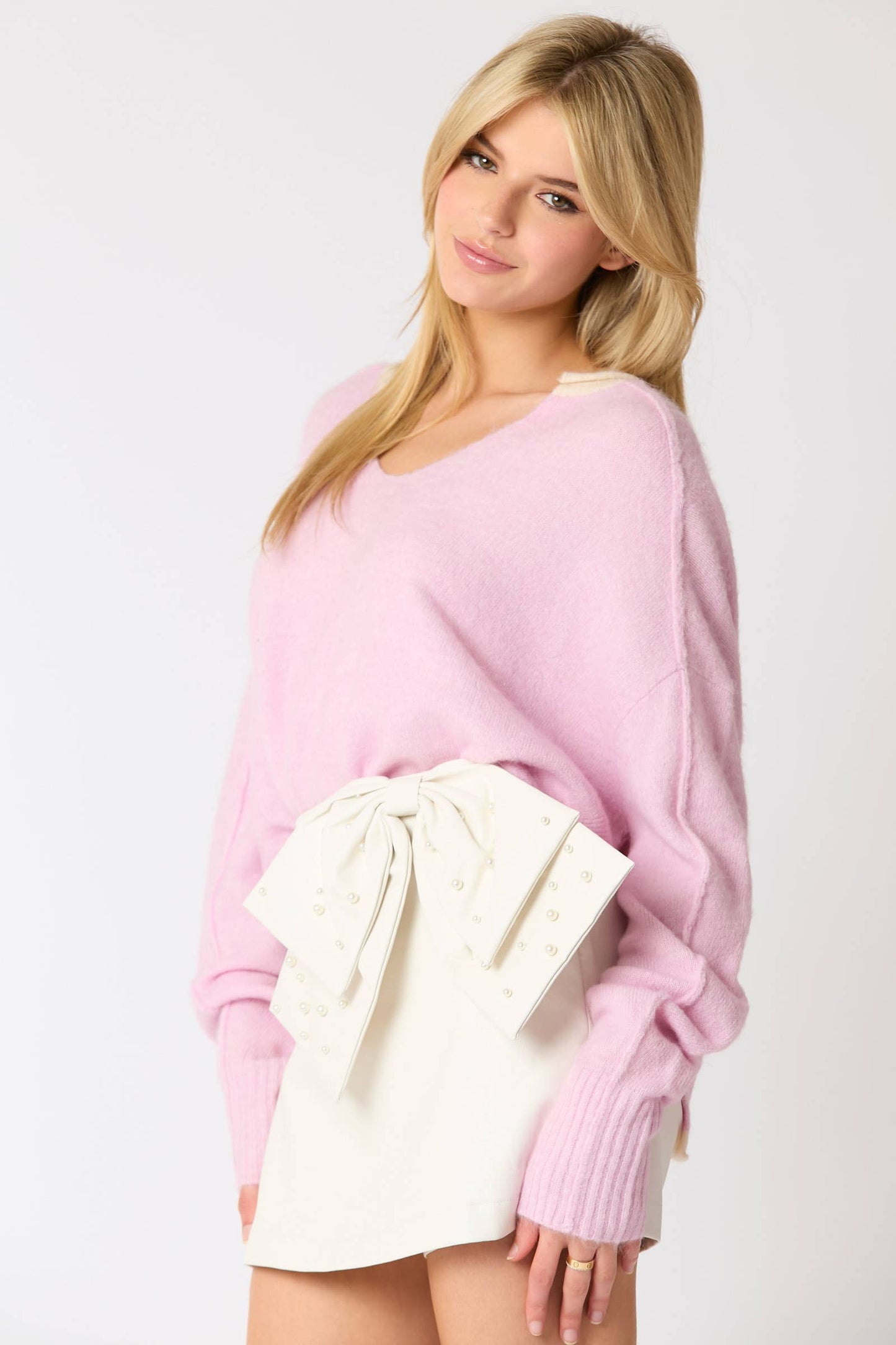 Split Neck Crop Sweater