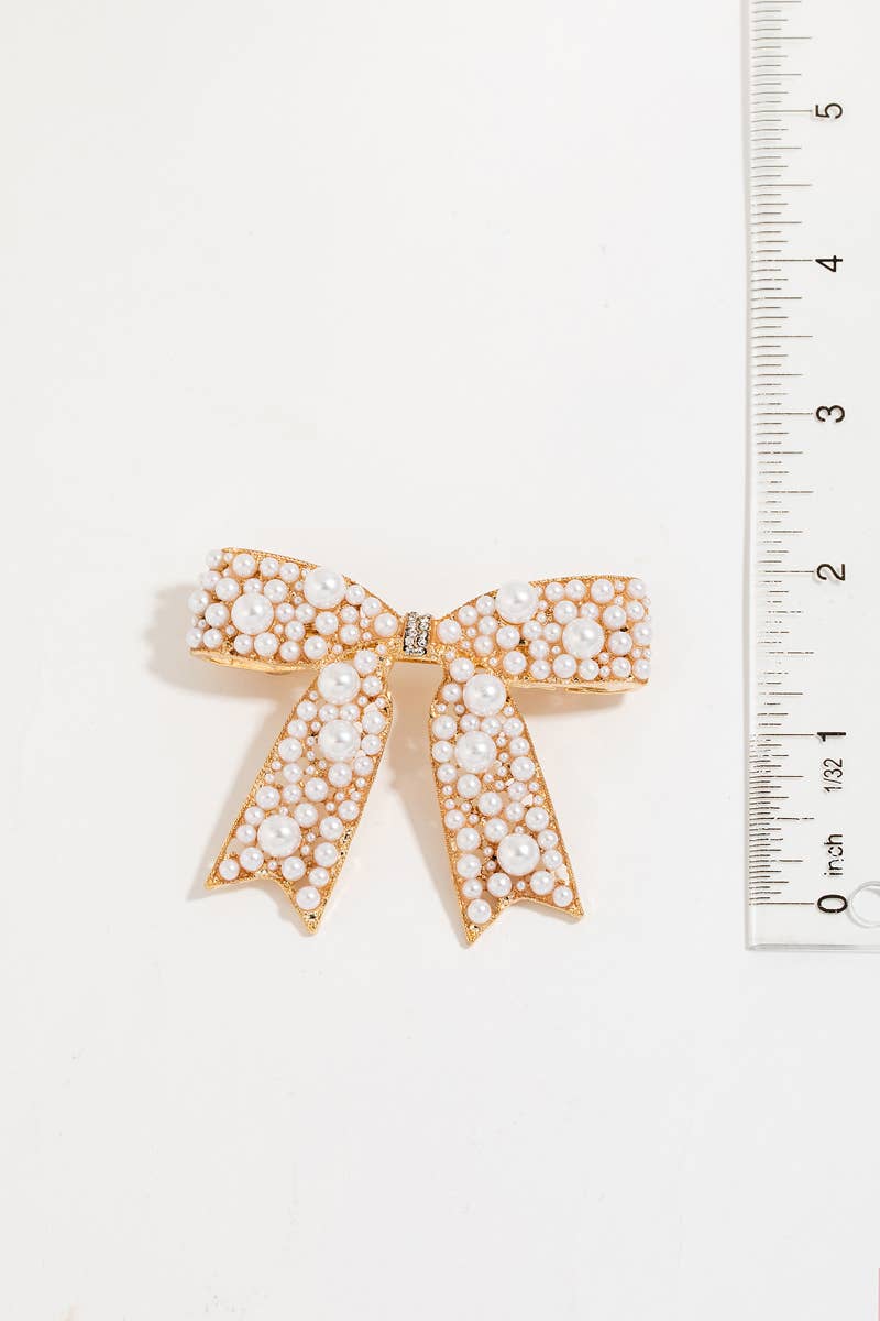 Mixed Pearl Pave Ribbon Bow Hair Clip