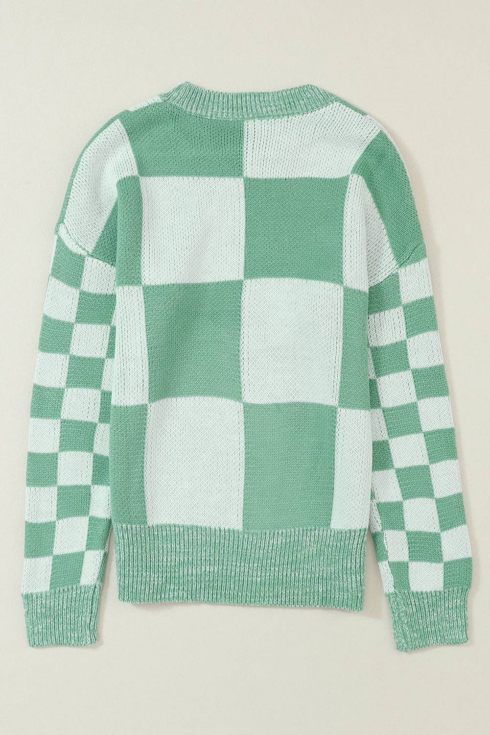 Checker Patchwork Ribbed Trim Sweater