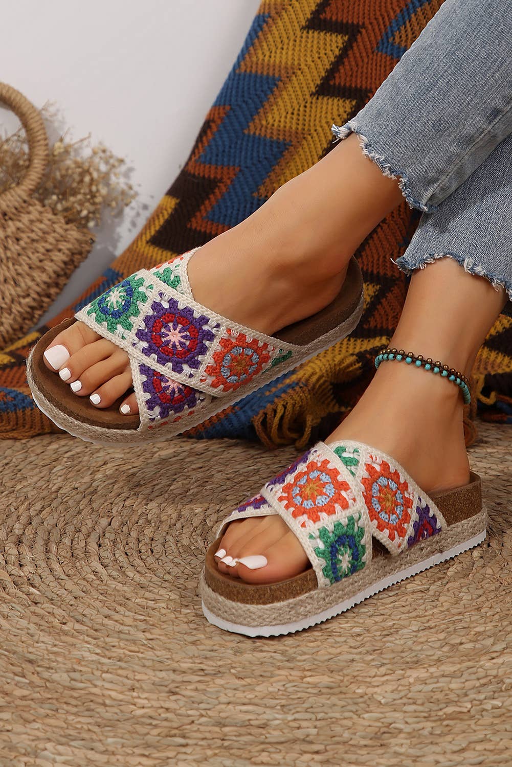 Woven Crisscross Strap Platform Slippers