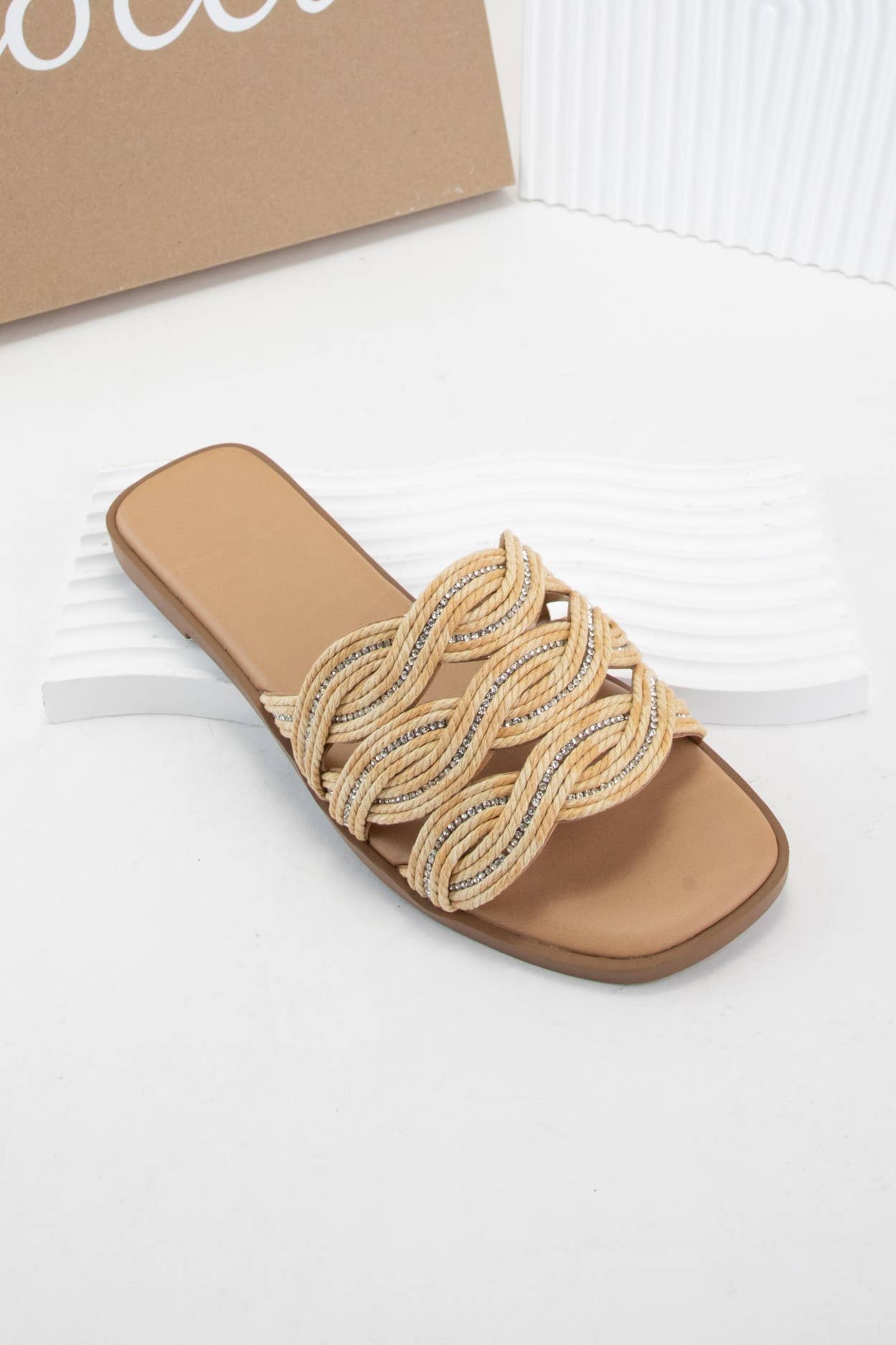 SERIOUS TWISTED RAFFIA BRAID UPPER SLIP ON SANDAL