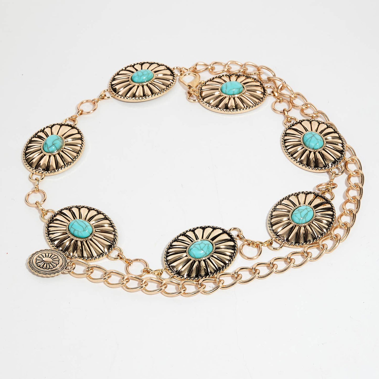 Metallic Flower Disc Hoop Chain Belt